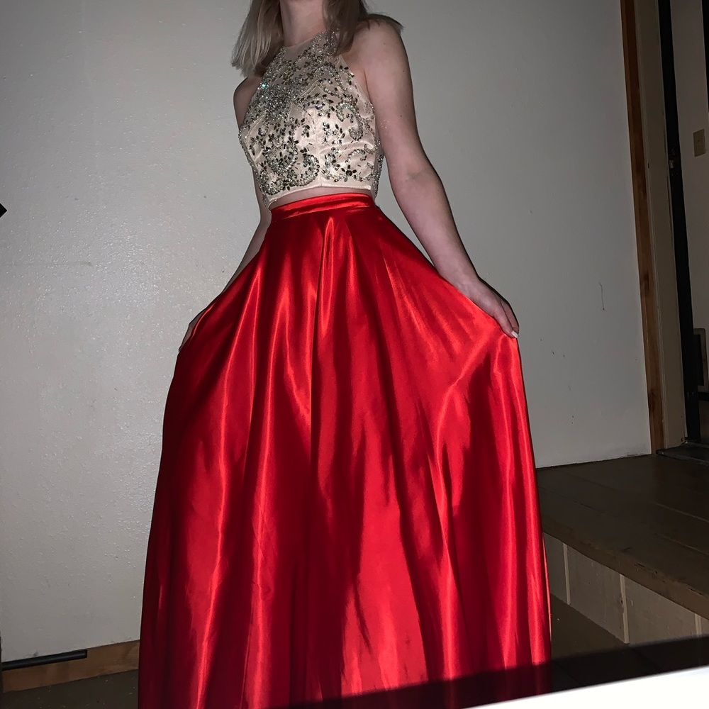 Red two piece formal dress